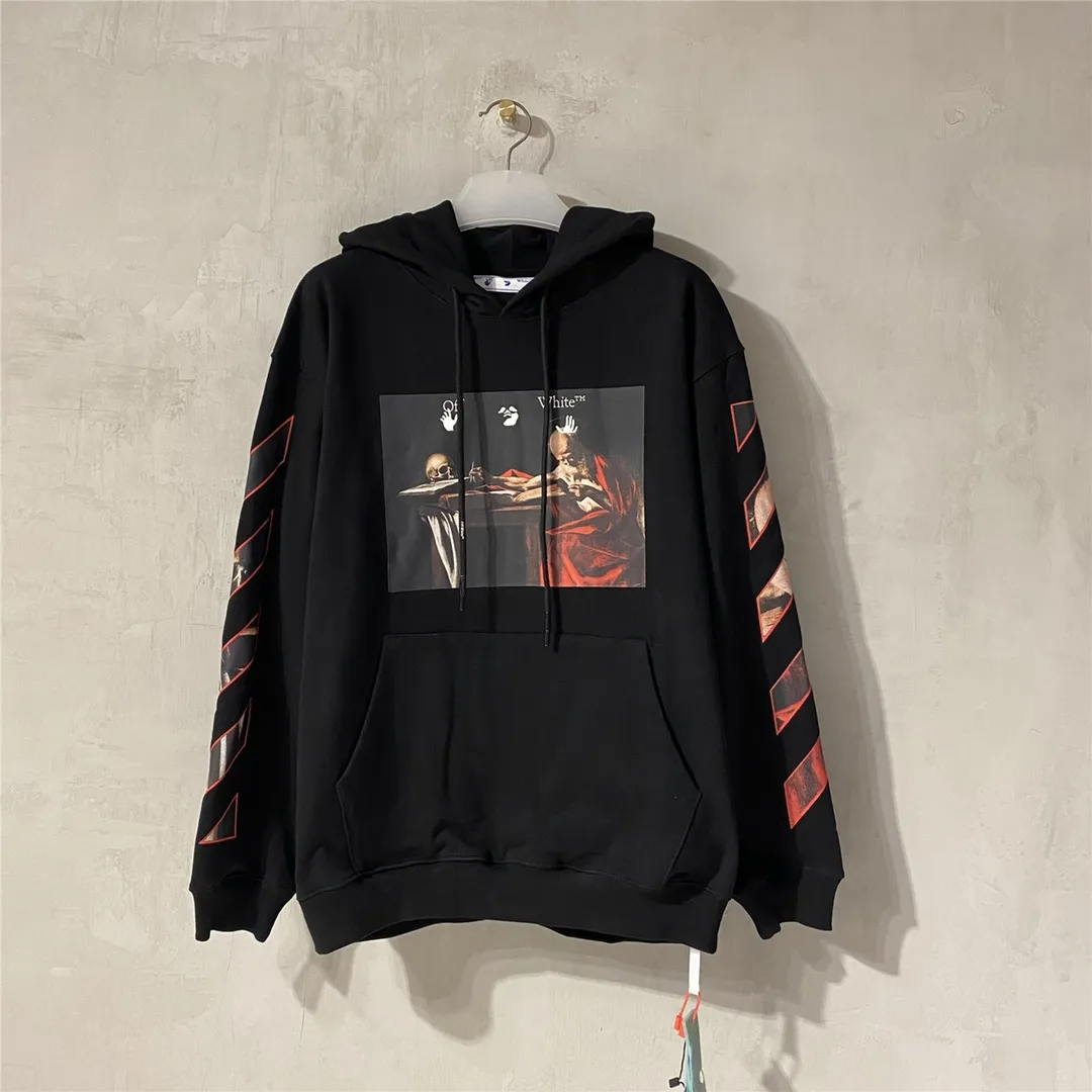Top tested version OFFWHITE OW Caravaggio Skeleton Old Man Oil Painting for Men and Women Couple Pure Cotton Loose Religious Round Neck Pullover Hoodie Sweatshirt Exclusive version on the market, zp’s sales once hit a new high. Both the front and rear panels are printed using Kornit's digital direct printing process, with 7 colors sprayed and glazed solid film, giving the printing a jelly-like feel. The printing gradient is gentle, the texture is clear, and the color contrast is obvious. The fabric is made of 480g large fish scale pure cotton terry fabric, which is launched in a big way and has full drape. It can be compared with all versions on the market and is synchronized. Brand new 21s collar label, washed, hang tag, all customized. Size chart